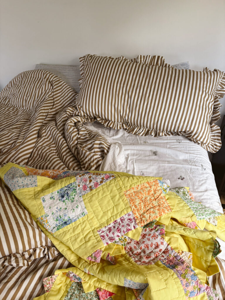 cozy night routine with yellow quilt