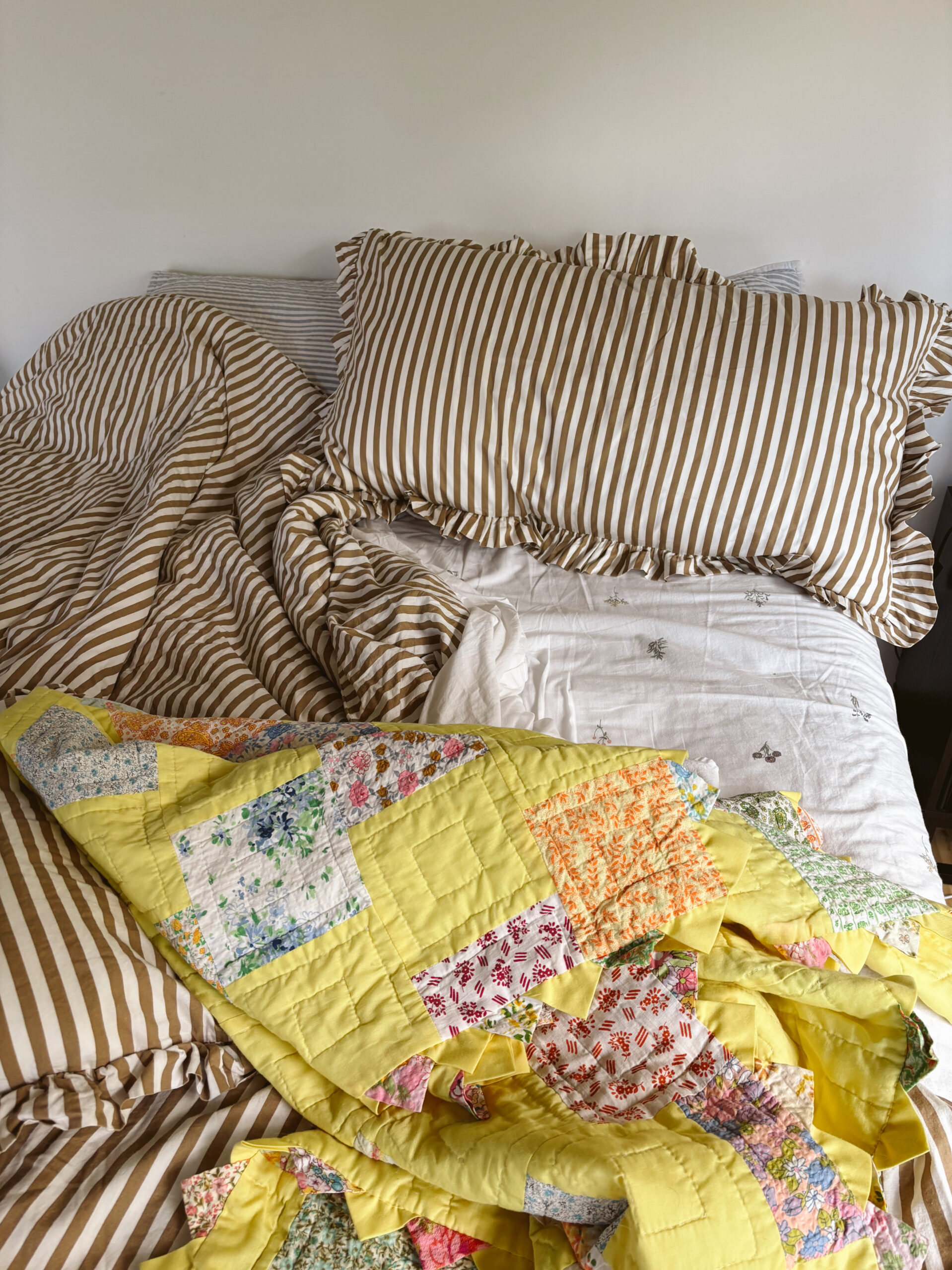 cozy night routine with yellow quilt